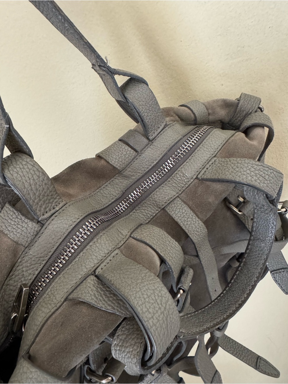Alexander Wang Kirsten Satchel Bag Suede Leather Grey Shoulder Strap Tote - Picture 10 of 12